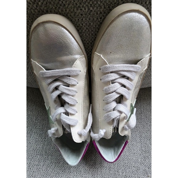 Shu Shop Paula Silver Distressed Shoes Sneakers Shiny Star US 7.5 - Picture 7 of 13